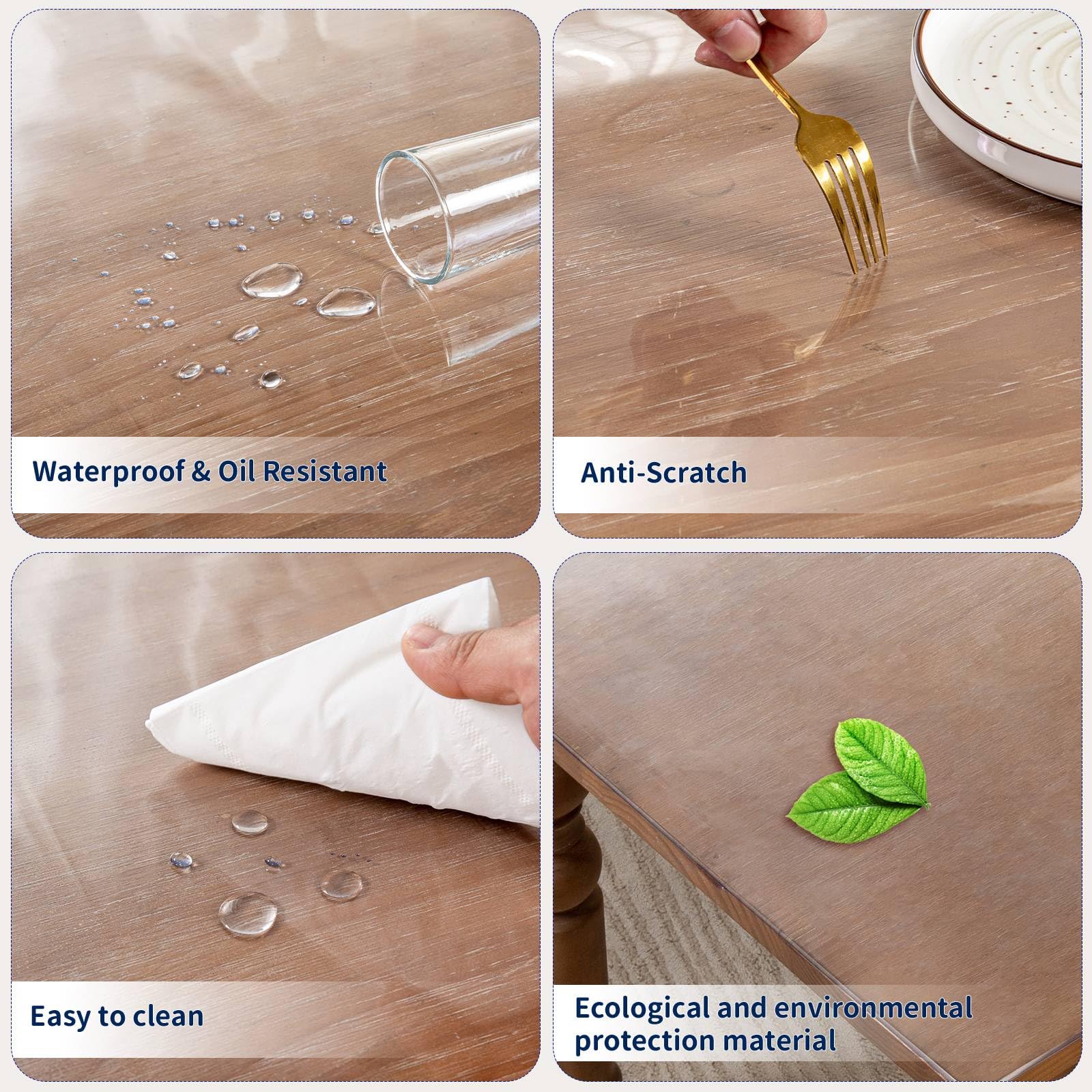 Eisdroma 62 Inch Round Clear Table Cover Protector, 2mm Thick Round Clear Protector for Dining Room Table, Waterproof Round Plastic Vinyl Table Pad