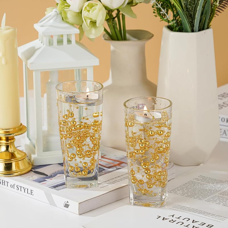 13ft Gold Pearl String Garland for Floating Candles, Vase Filler & Table Decor – Variation: Gold