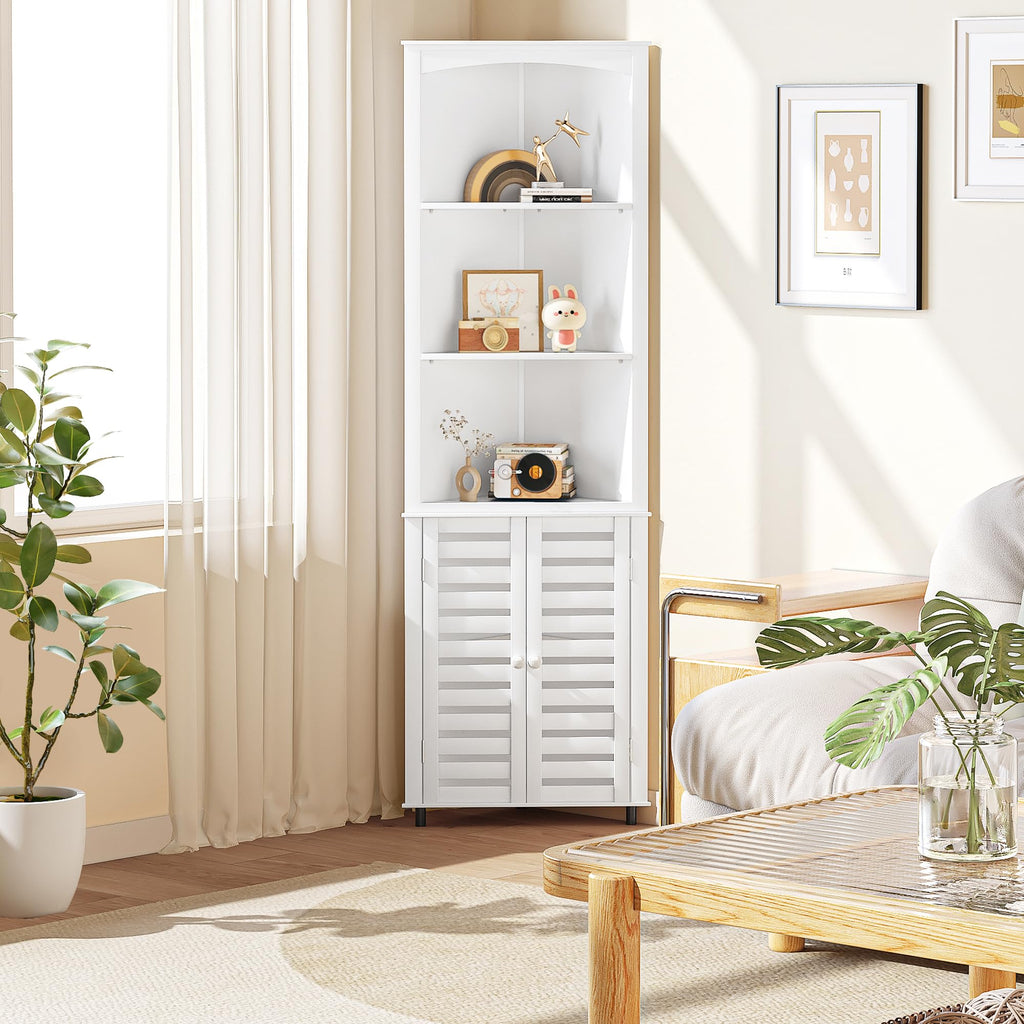 VECELO Tall Corner Cabinet, 68.8'' Storage Cabinet with Doors and Adjustable Shelves, for Living Room, Bathroom, Kitchen, White