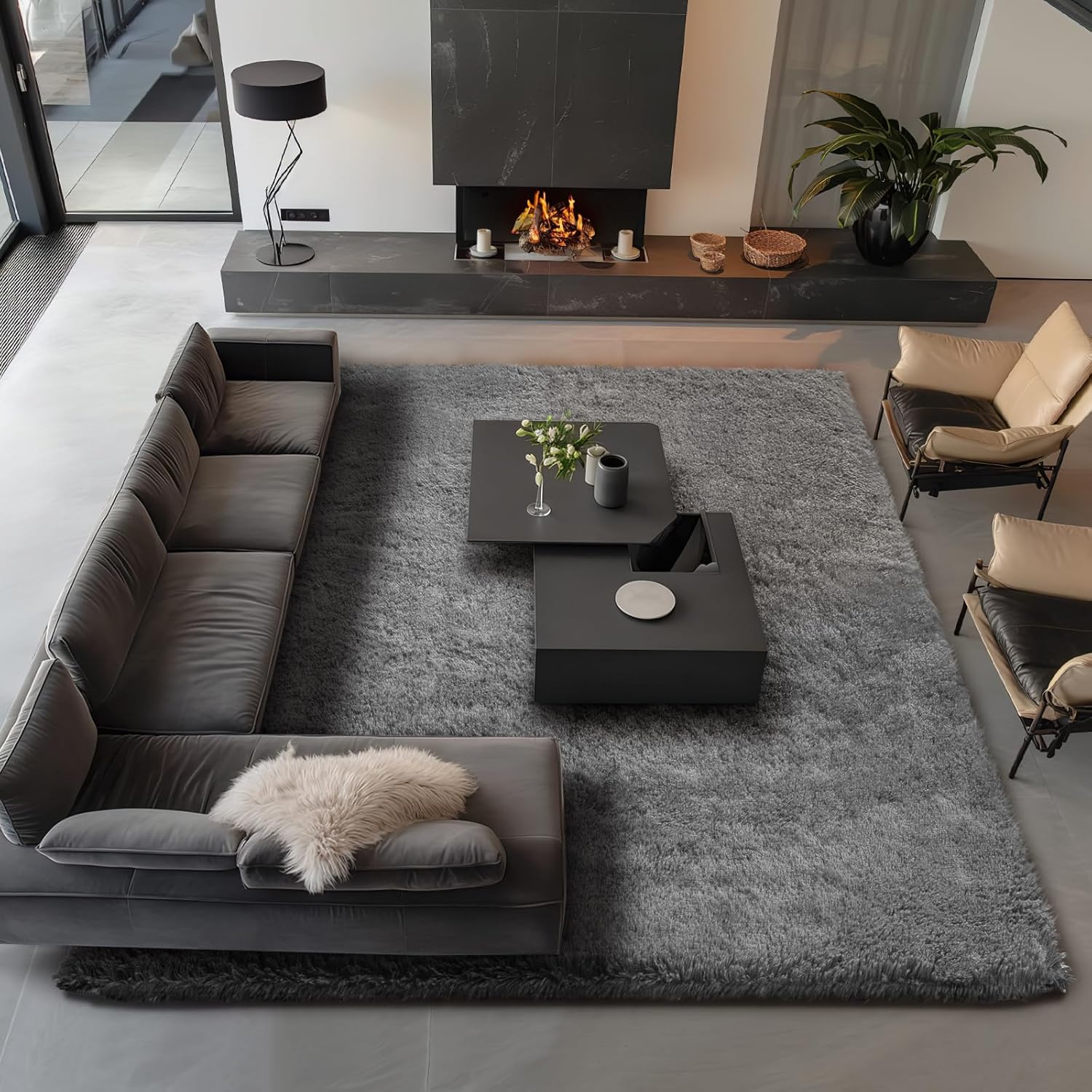 Ophanie Area Rugs - Large 9x12 Grey Shag Carpet | Soft Thick Indoor Rug for Living Room & Nursery
