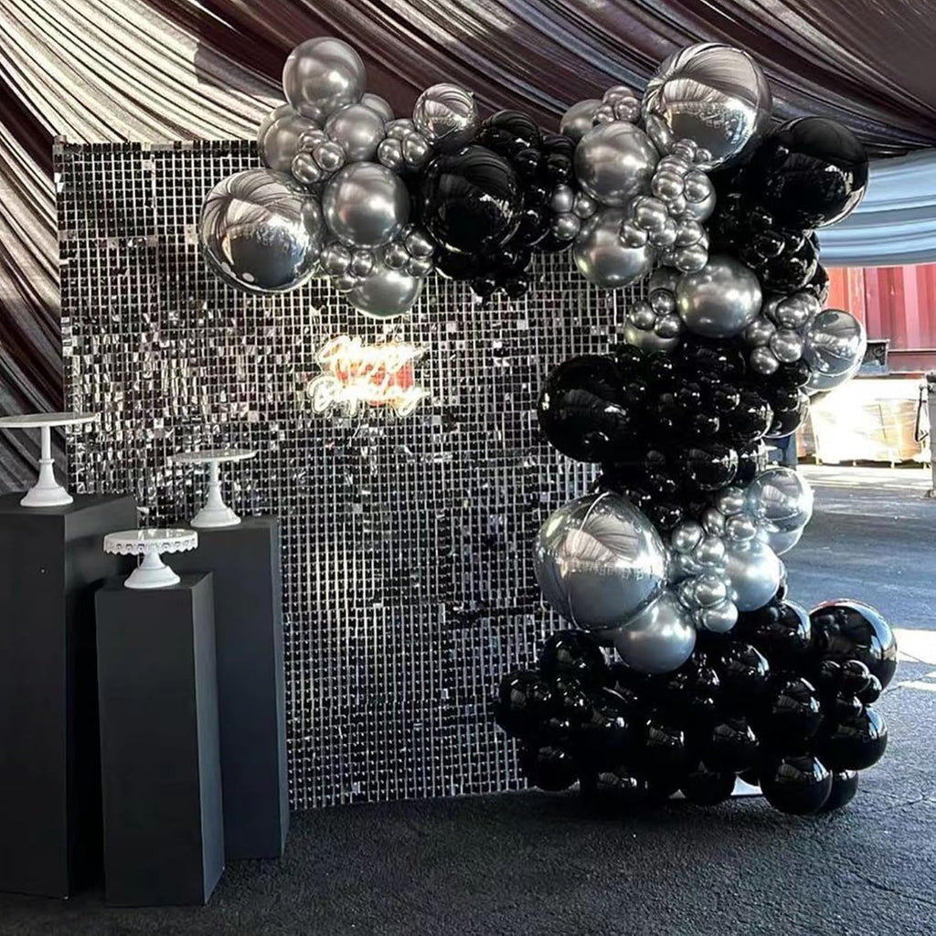 Skiennix 12-Inch Metallic Black & Silver Balloons - 67pcs for Birthday, Baby Shower & Wedding Decor
