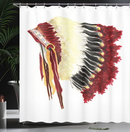 Ambesonne Tribal Shower Curtain, Original Symbolic Eagle Feather Headdress Native Life Style, Cloth Fabric Bathroom Decor Set with Hooks, 69" W x 84" L, Ivory Black