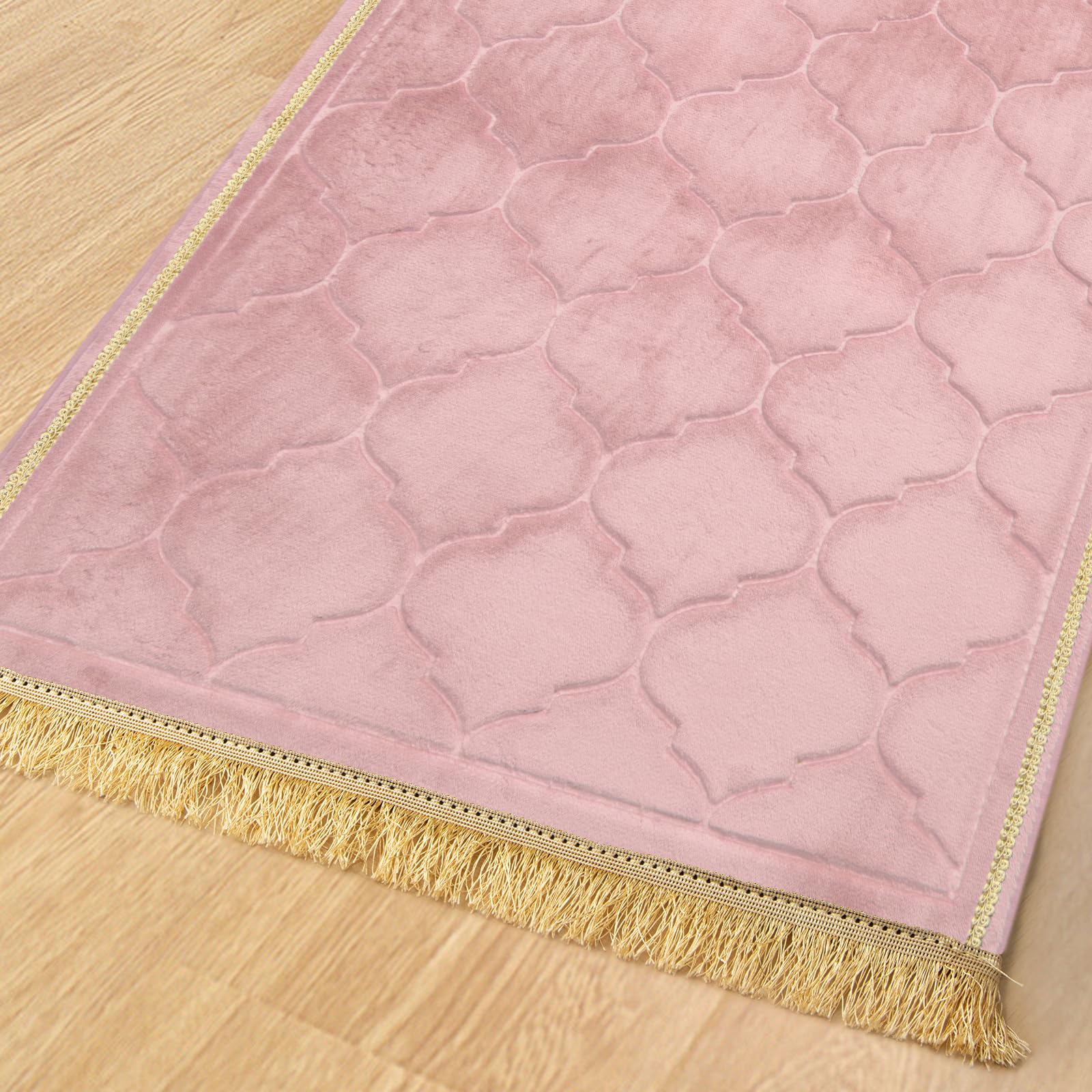 YAZEIN Muslim Prayer Rug with Tasbih Prayer Beads, Soft Memory Foam Prayer Matt Islam, Padded Islamic Prayer Mat Thick for Men and Women, Janamaz, Sajadah (25.6" x 43.3", Pink)