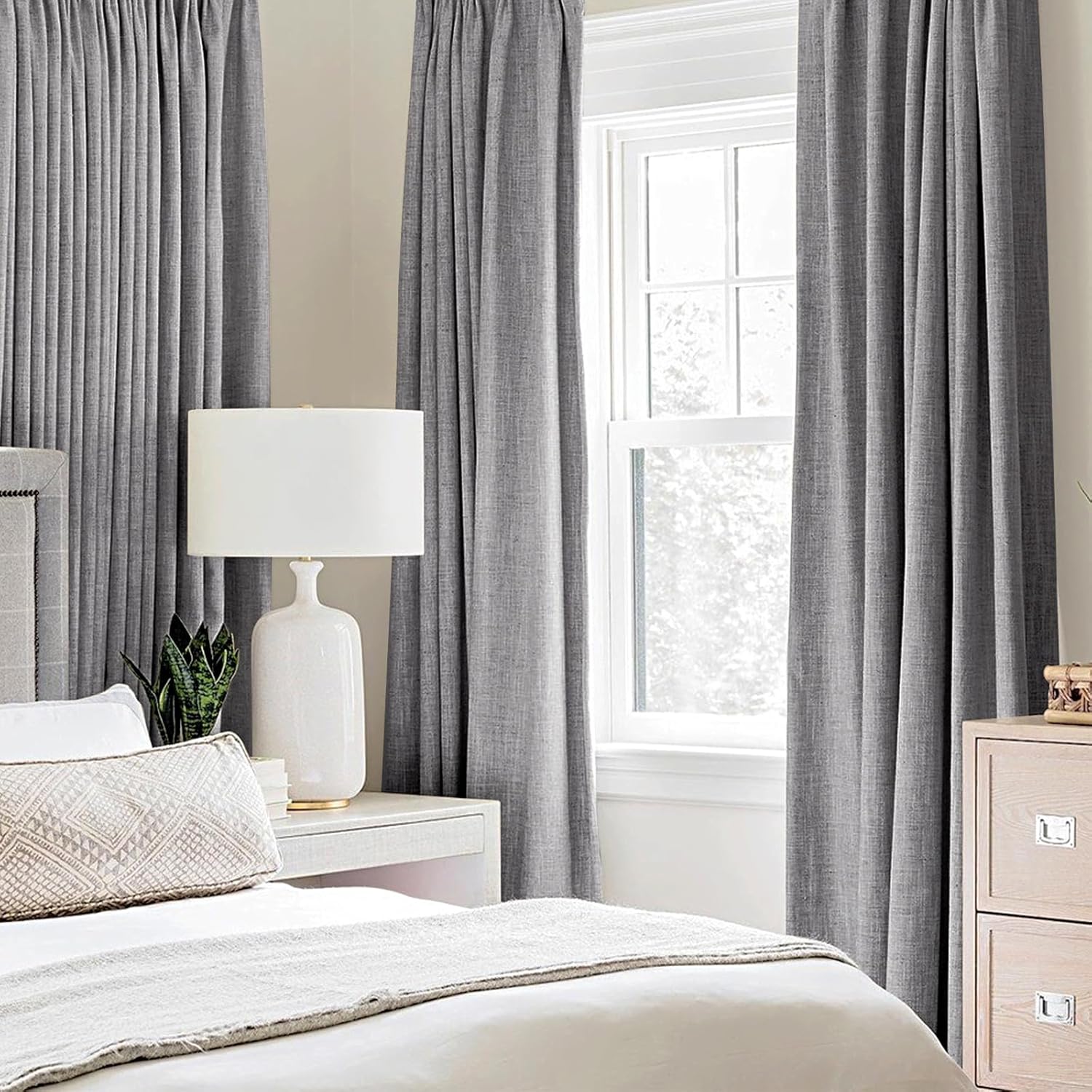 MIULEE Blackout Curtains - 100% Thermal Insulated Linen Texture - Grey Room Darkening Drapes | 52x120 Inch (2 Panels)