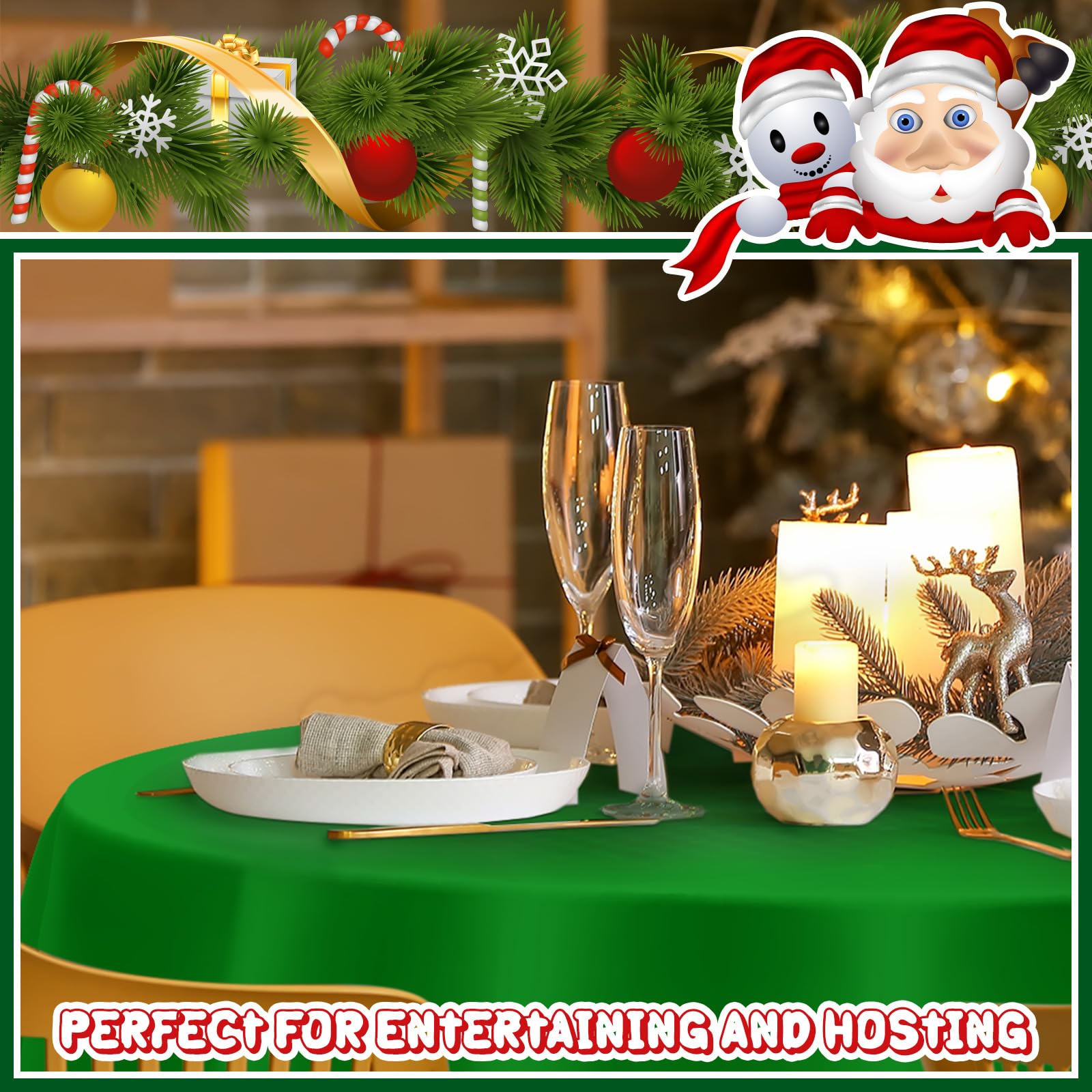 Amylove 48 Pcs Christmas Plastic Tablecloth 84 Inch Round Disposable Plastic Table Cloth Waterproof Decorative Table Cover for Parties Christmas Decor (Red,Green)
