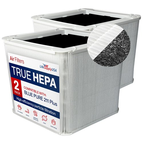 211+ / 211+ Auto Replacement Filter Compatible with Blueair Blue Pure Air Purifier Foldable 2-Stage H13 True HEPA + Activated Carbon for Odors, Smoke & VOCs by LifeSupplyUSA (2 Pack)