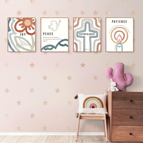 LARTSFRO Jesus Bible Kids Wall Decor - Christian Boho Art Prints | Set of 4 Unframed 10x8 Inch Posters