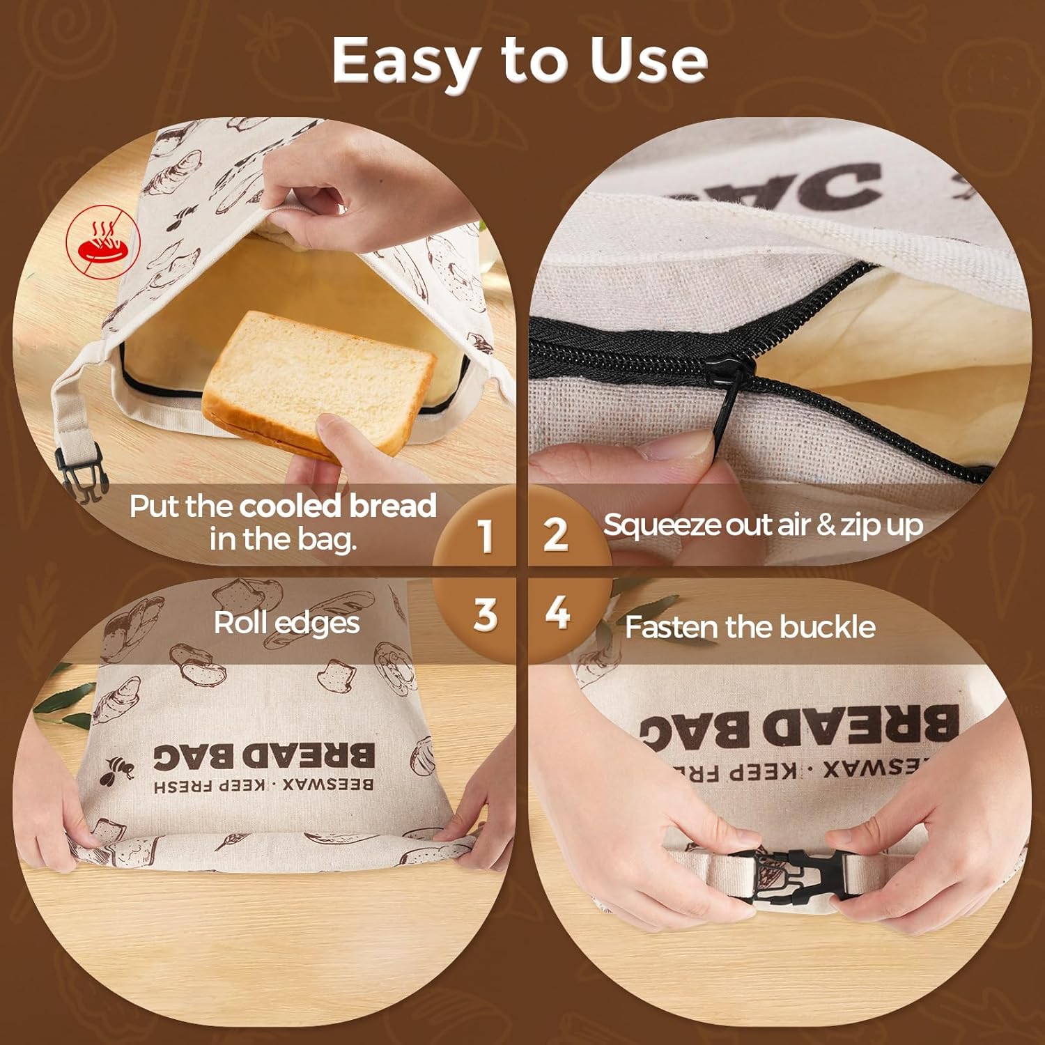 YARRAMATE Beeswax Bread Bags - Eco-Friendly Reusable Linen Storage for Fresh Sourdough | Large 17x13" (Brown, 2 Pack)