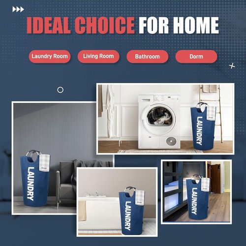 Caroeas 100L Laundry Basket - Large Collapsible Hamper with Padded Handles | Navy Blue