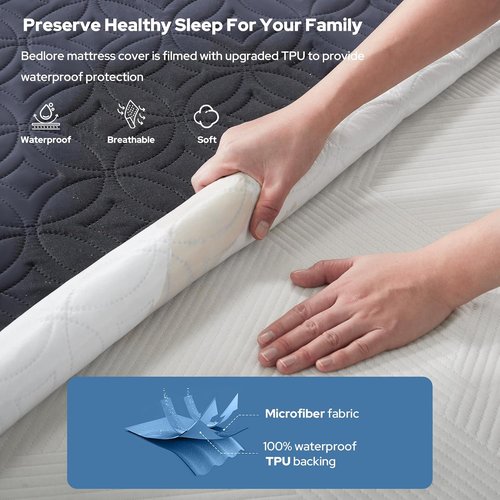 **BEDLORE Waterproof Mattress Protector - King Size Deep Pocket Cover for Soft, Dirt-Proof Comfort | Navy Blue**