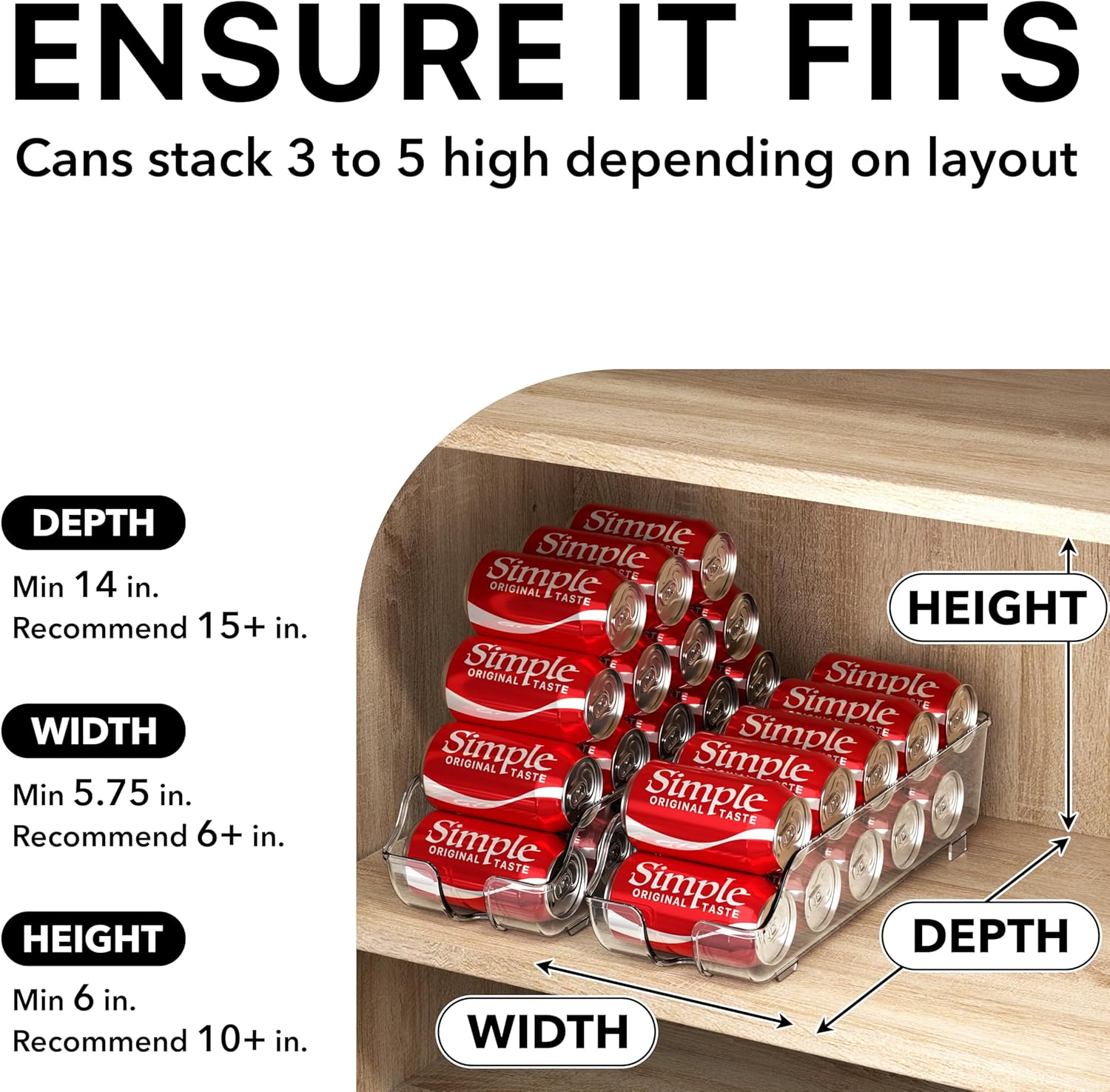 Simple Houseware Soda Can Organizer - Clear Dispenser for Refrigerator or Pantry Storage