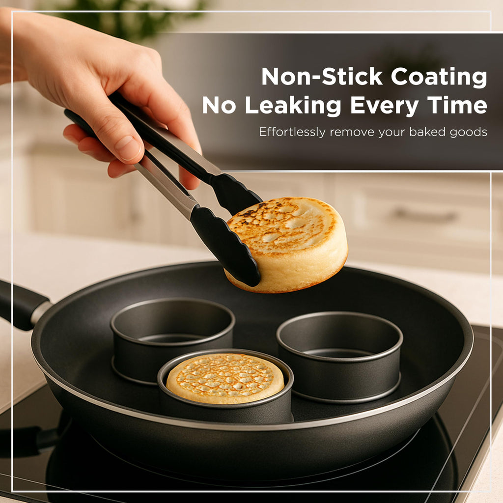 Wrenbury Crumpet Rings Nonstick 3.5 inch - English Muffin Rings - Set of 6 Food Ring Molds for Cooking – Metal Baking Egg Ring Set - Made in England