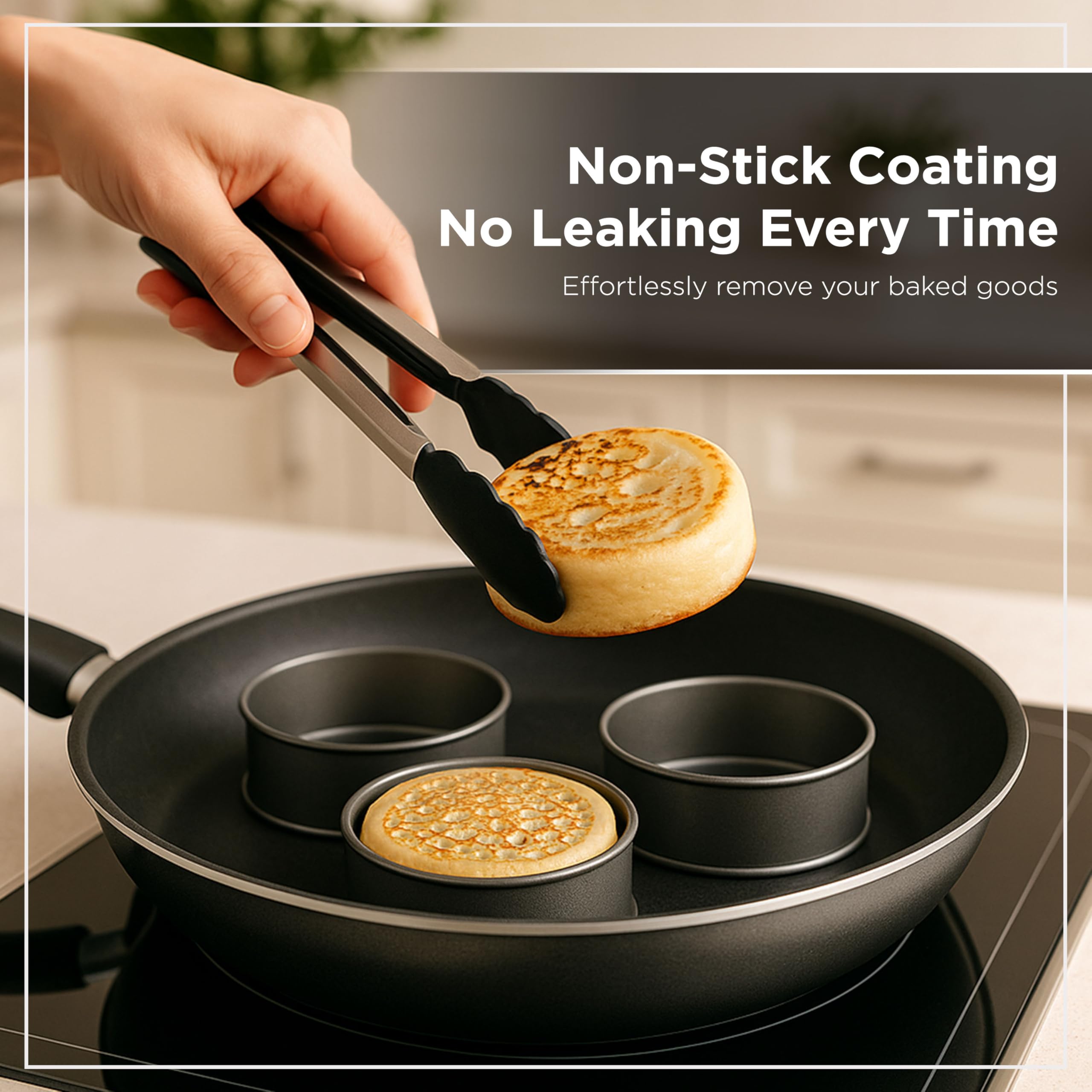 Wrenbury Crumpet Rings Nonstick 3.5 inch - English Muffin Rings - Set of 6 Food Ring Molds for Cooking – Metal Baking Egg Ring Set - Made in England