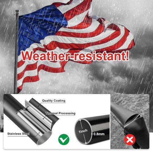 Heavy Duty Ground Flag Pole Kit - 8.5FT Tangle-Free Inground Flagpole with Windproof Prong | Black