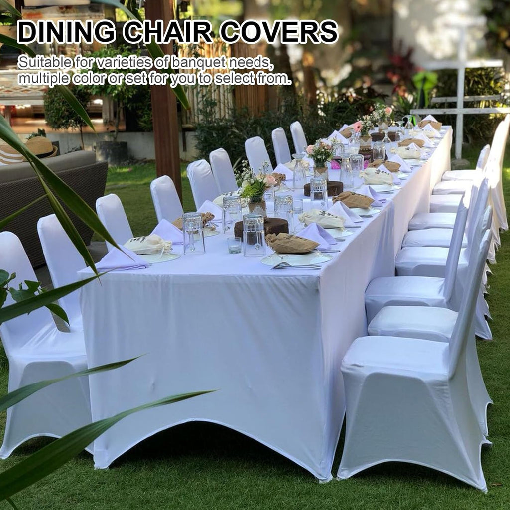 Trlyc Spandex Chair Covers - 100 Pcs Universal Fitted Slipcovers for Weddings & Banquets | White