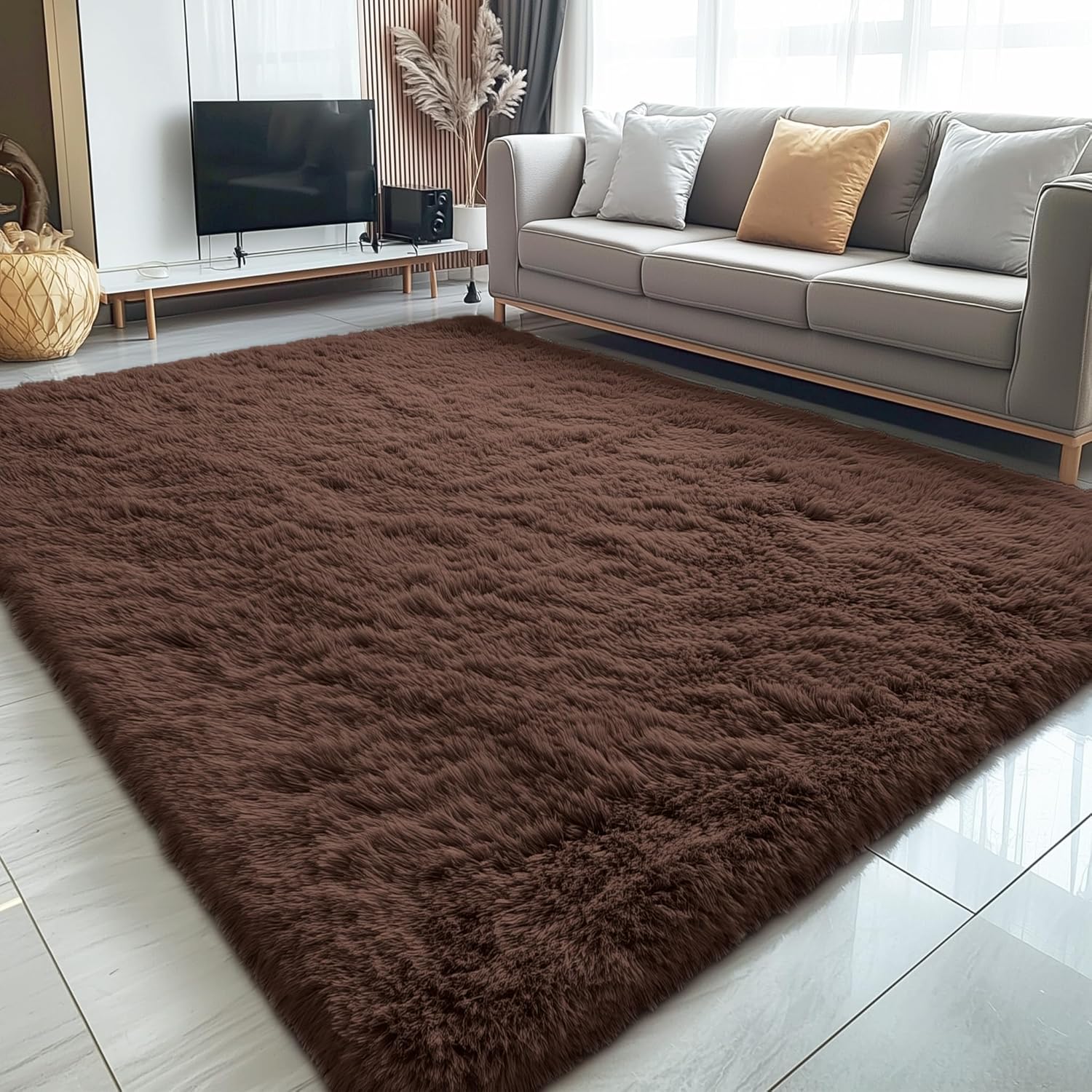 OLANLY 5x5 Area Rug - Soft, Fluffy Shaggy Carpet for Living Room & Bedroom | Machine Washable, Ideal for Kids & Nursery Decor