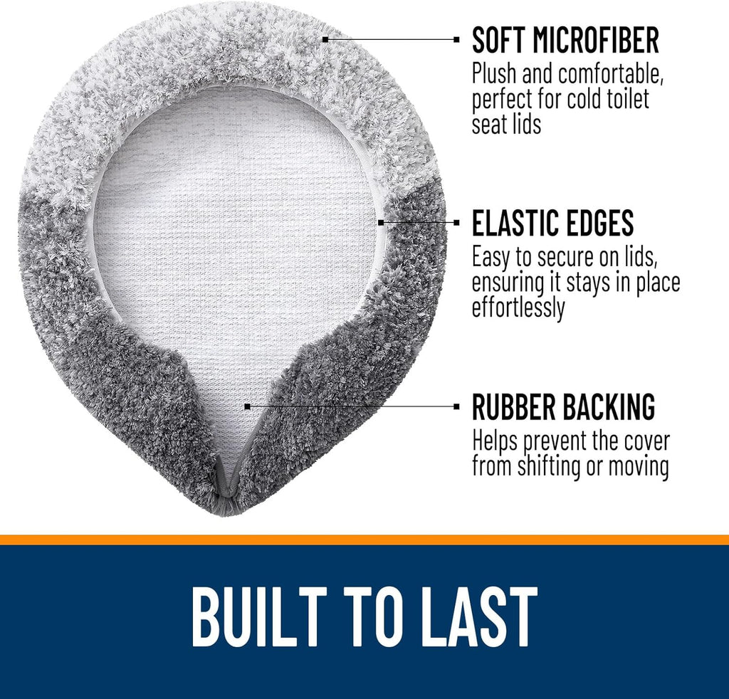 OLANLY Microfiber Toilet Lid Cover - Soft & Machine Washable | 17.5x15, Rubber Backing, Gray