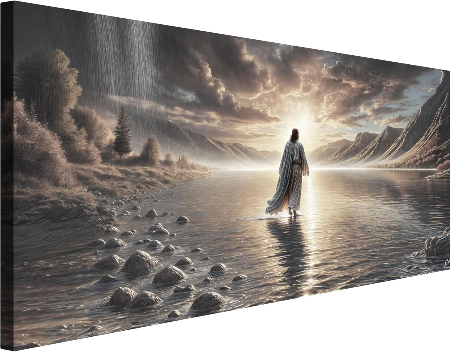 TAILORED CANVASES Jesus Walking on Water Wall Art - Framed Christian Decor for Living Room & Church | 60x30
