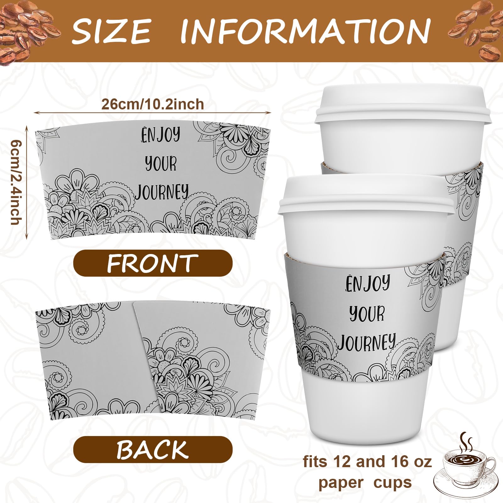 Dingion 200 Pack Coffee Cup Sleeves Corrugated Cardboard Motivational Disposable Sleeve for Inspiring Cold or Hot Beverage Chocolate Coffee Tea, Fits 12oz 16oz Paper Cups