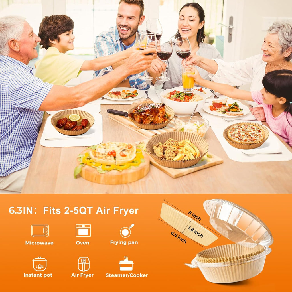 Vailnd Disposable Air Fryer Liners - 200 PCS Non-Stick 6.3" Baking Paper for Ninja AF101 & 2-4 QT Baskets
