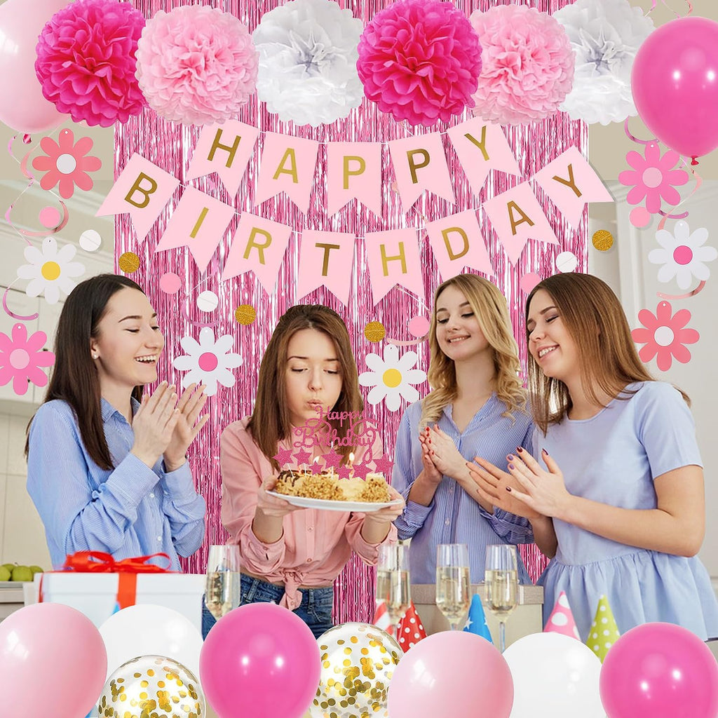 Regine Switzerland Pink Happy Birthday Party Decorations Kit - Banners, Balloons & Cake Topper