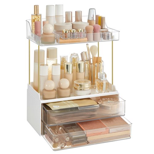 SONGMICS 4-Layer Makeup Organizer, Skincare Organizer, 4 Dividers, Anti-Slip Design, Bathroom Counter Organizer, Versatile for Vanity Bedroom Kitchen, 7.8 x 12.5 x 15.4 Inches, Transparent UJKA021W02