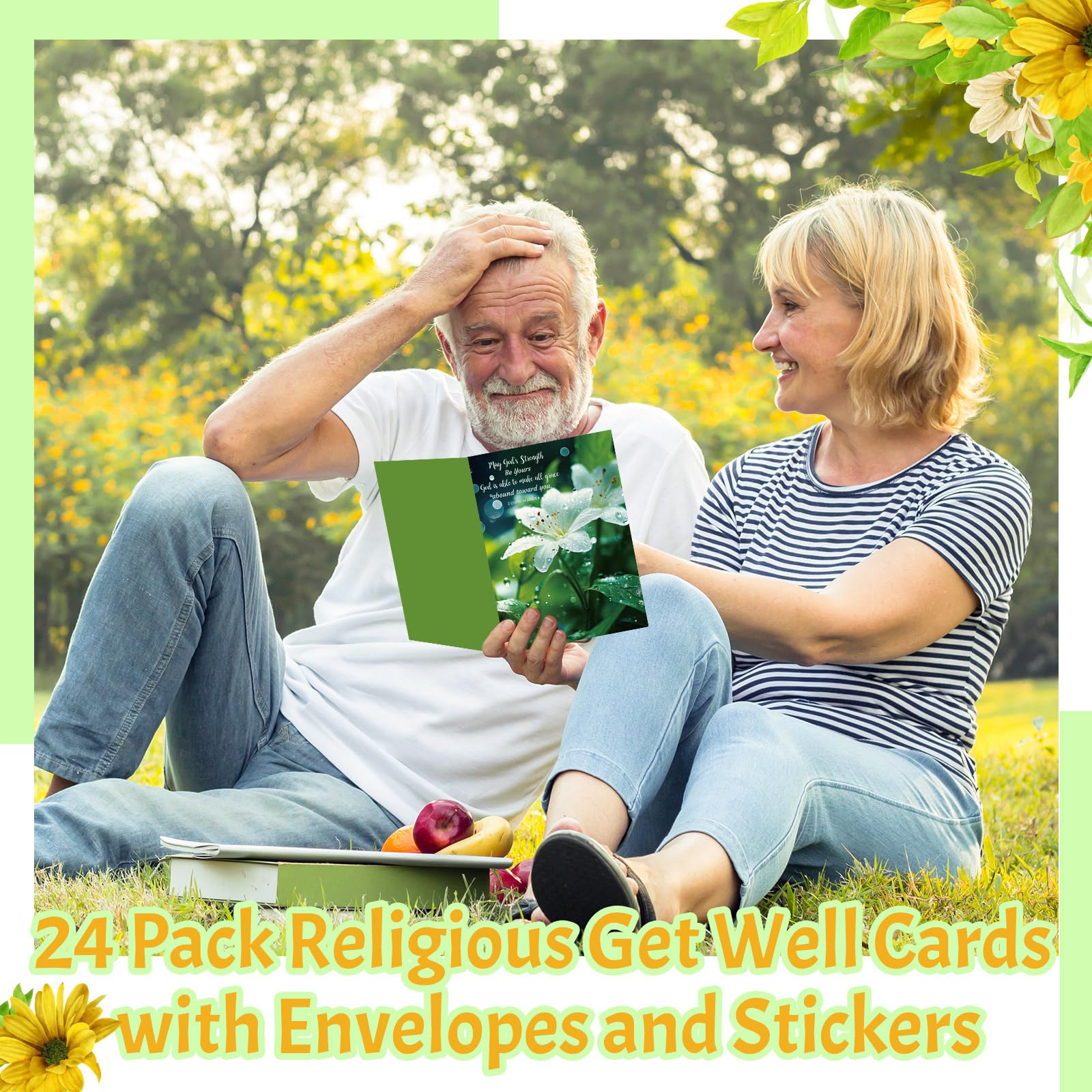 Motiskyy 24 Pack Christian Get Well Cards with Envelopes and Stickers Religious Get Well Greeting Cards Bulk with Scripture Encouragement Blessing 4.5 x 6.2 Inch (Nature Flower)