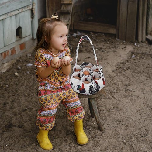 XLSXEXCL Egg Collecting Apron and Basket, 12 Deep Pockets Chicken Apron and 7 Deep Pockets Chicken Egg Basket, Tie:106cm(L)