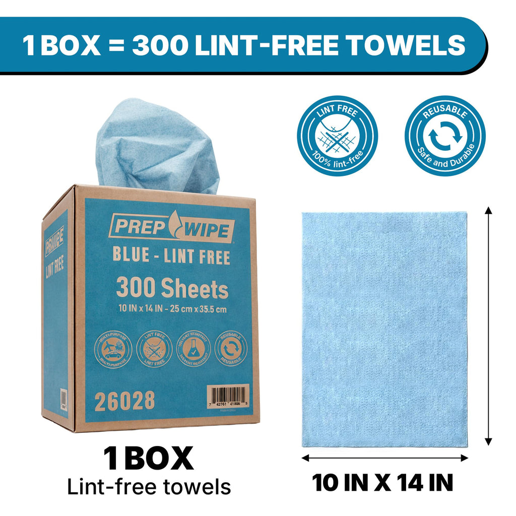 Lauco Prep Wipe Lint-Free Towels – Heavy Duty Nonwoven Cleaning Cloths for Automotive, Industrial & Household Use, Disposable Shop Rags, 300 Pack, 9 x 17 Inch Blue