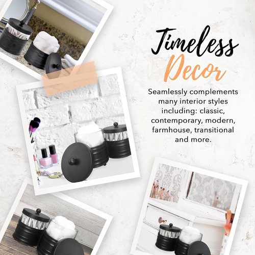Autumn Alley Premium Black Qtip Holder - Apothecary Jars Set for Bathroom Counter | 2 Small Glass Canisters with Metal Lids