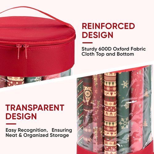 BALEINE Gift Wrapping Paper Organizer - Clear PVC & Durable 600D Oxford Fabric, Holds 18-25 Rolls, Black