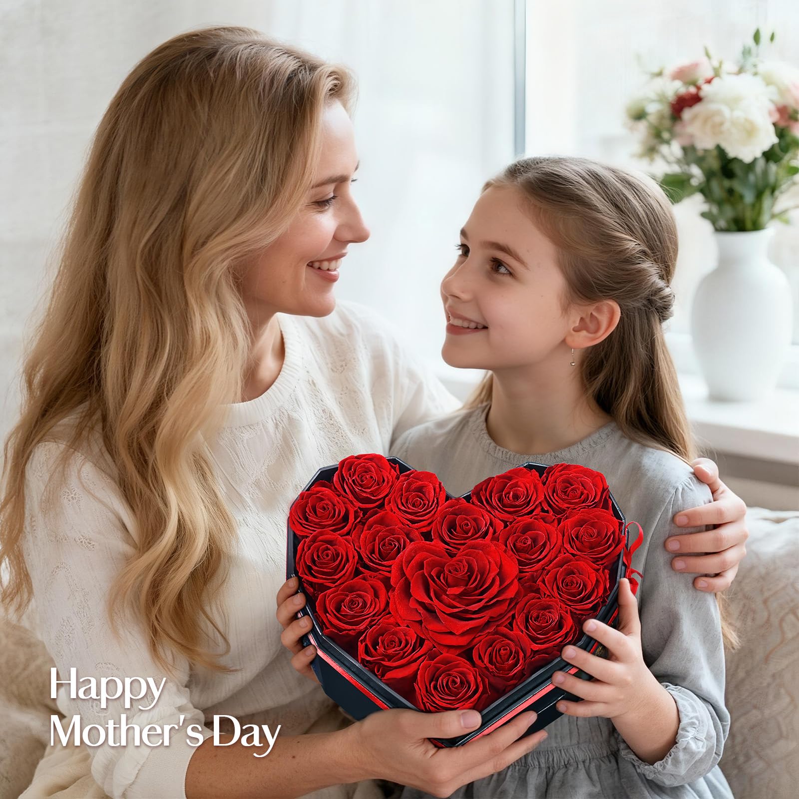 MARTINE MALL 17 Forever Flowers for Delivery, Mothers Day Birthday Gifts for Women Mom Glitter Preserved Real Roses in a Box Gifts for Girlfriend Wife Lasting Eternal Flowers with Necklace, Red