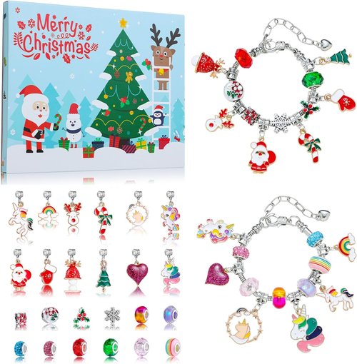 Christmas Advent Calendar - 24-Day Countdown with 2 DIY Charm Bracelets for Girls & Women