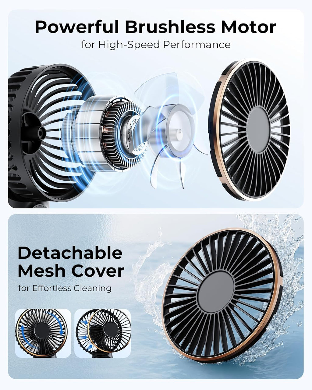 TUNISE Portable Handheld Fan - Rechargeable 4000mAh Battery | 180° Adjustable, 6 Speed, Quiet Design