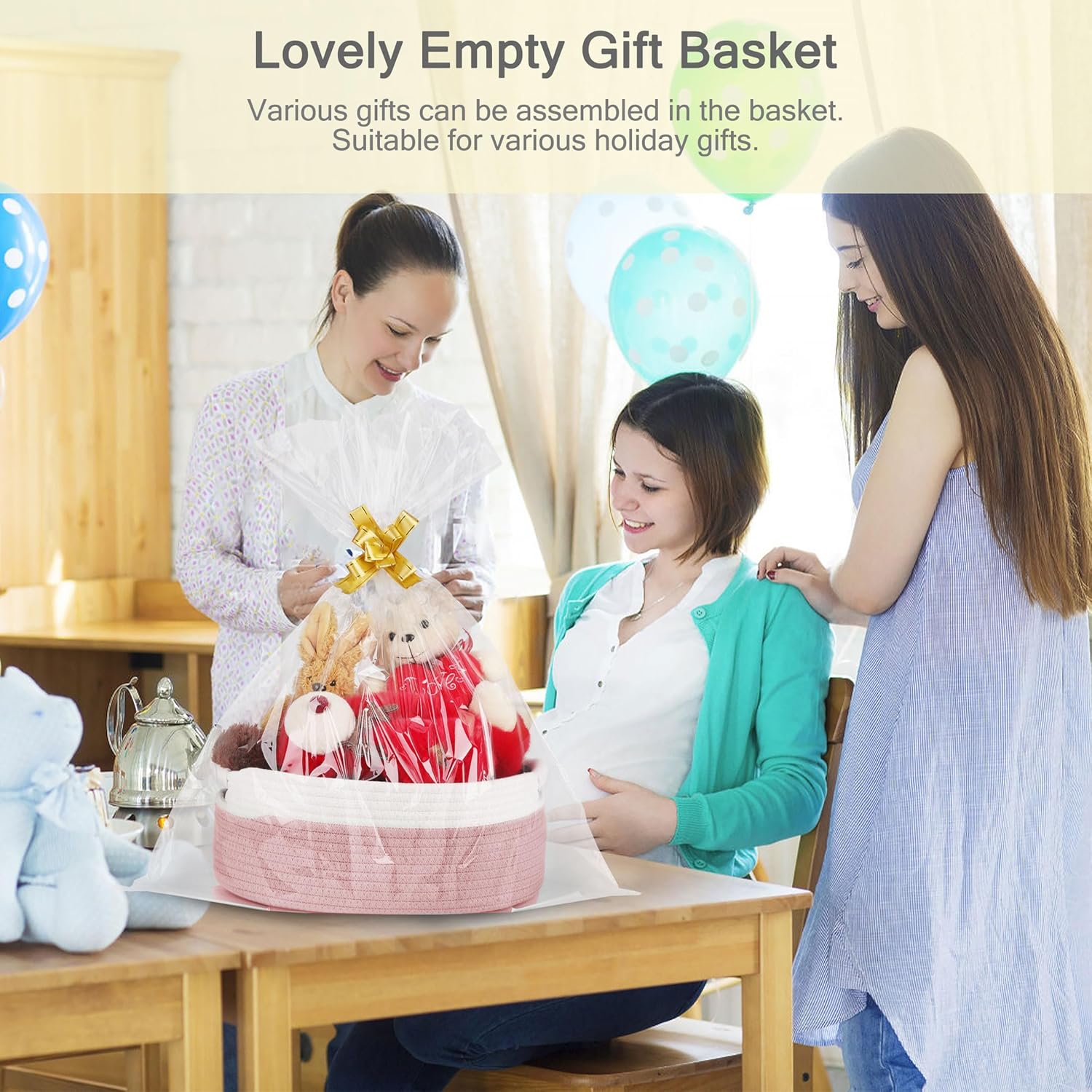 Woven Basket by [Brand Name] - Versatile Gift Basket for Kids & Pets | Dusty Pink, 13”x 9”x 5.5”