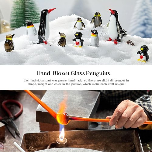 HDCRYSTALGIFTS Blown Glass Penguin Figurines Set - Handmade Miniature Family Sculpture | Perfect Gift for Mom