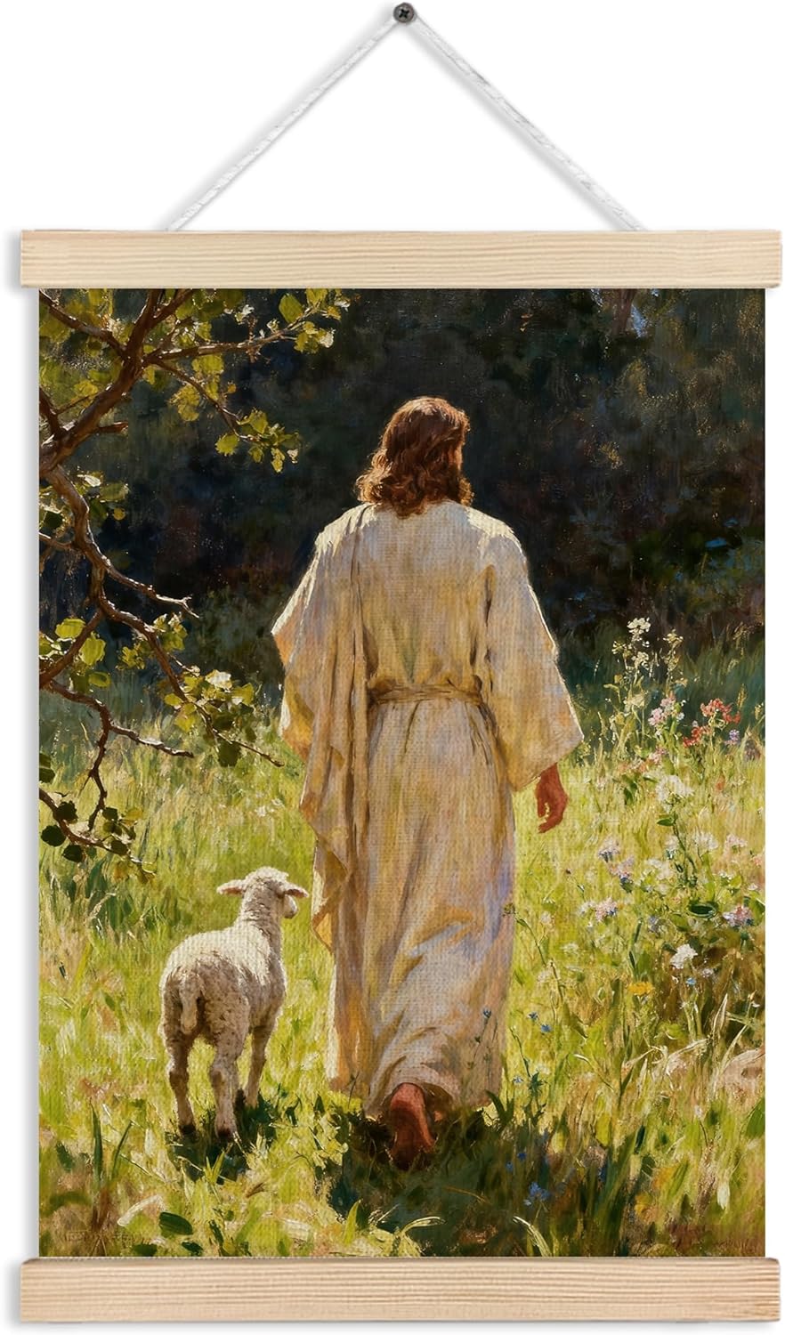 MKIJUHB Jesus Wall Art - Framed Canvas Print of Jesus and Lamb for Home or Church | 12x16 Inch