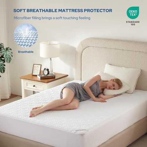 BEDLORE Waterproof Mattress Protector - Noiseless Queen Size Pad with Deep Pocket (6"-18" Depth) - Soft & Washable White Cover