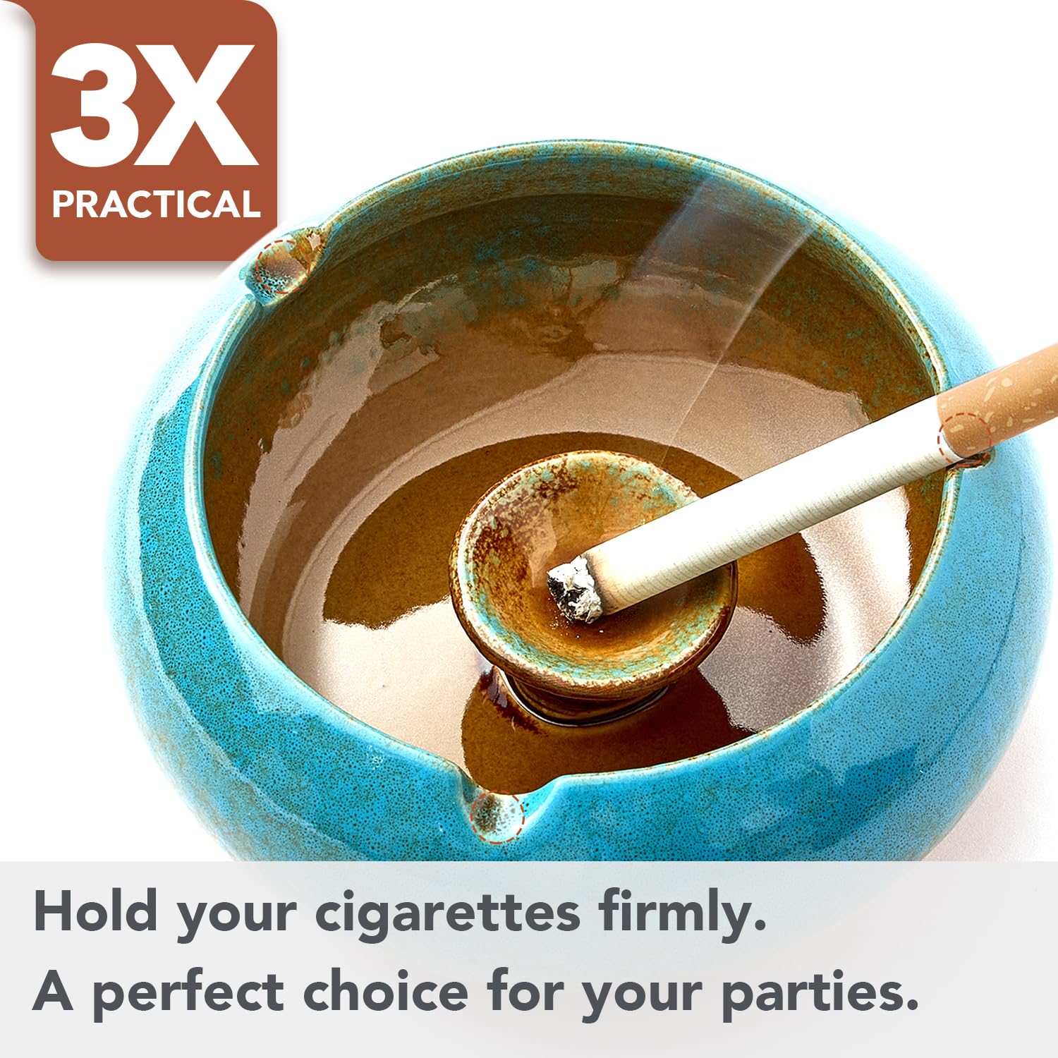Ashtray with Lid for Outside Patio, Windproof Ash tray, Ceramic Smokeless Ashtray for Outdoor Home Office Tabletop Patio Outdoor Balcony, Blue