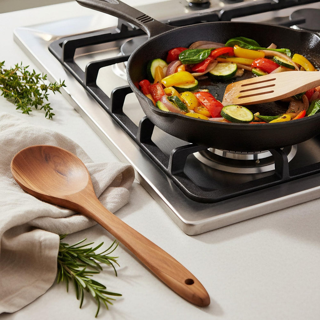 Solange & Frances Teak Wooden Utensil Set. Premium Cooking Utensils, and Non Toxic Cooking Utensils. Unique Gift for Women, Gift for Mom, Gifts for Grandma, or Gifts for Women Who Have Everything