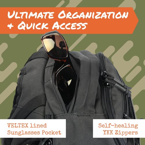 14er Tactical Backpack | 35L Capacity Military, 3-Day Bug Out Army | MOLLE Backpack Compatible PALS | Rucking EDC Hiking Survival, Black Tactical Backpack for Men
