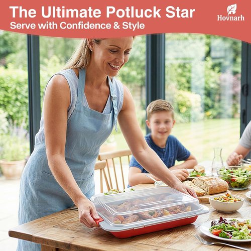 Heavy Duty Nonstick Baking Pan with Lid - 9x13 Deep Cake Pan for RV & Convection Oven | Coral Red