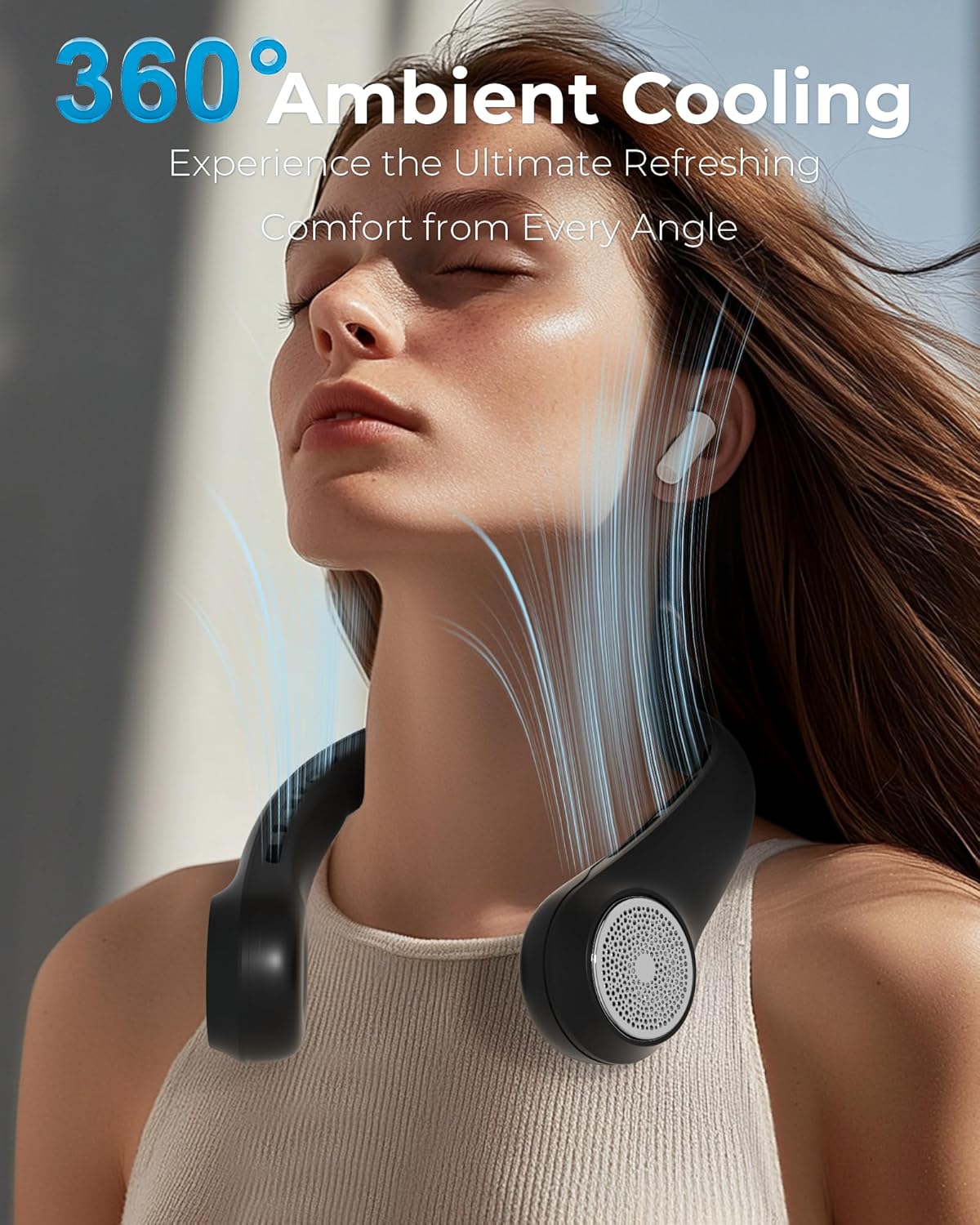 Skiennix Portable Neck Fan - 360° Cooling with LED Display & 3-Speed Adjustment | 4000mAh Rechargeable, Ideal for Travel