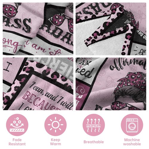 Craftique Birthday Gifts for Women, Affirmations for a Badass Blanket, Galentines/Daily Motivational/Inspirational/Self Care Blanket for Women, Funny Practical Badass Affirmations Blankets, Soft