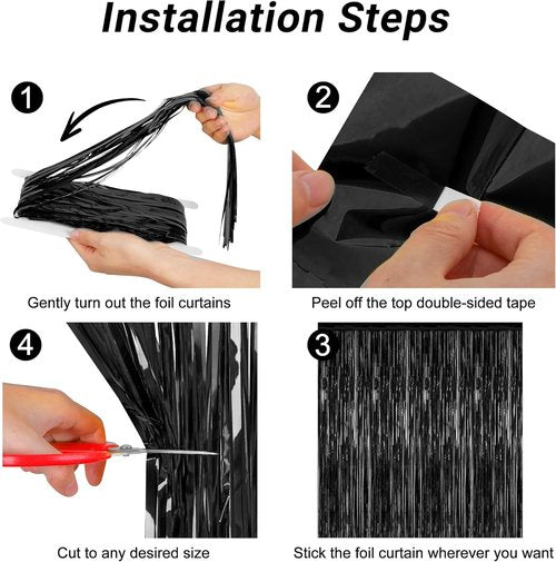 2026 Graduation Party Decorations - Skiennix Black Backdrop & Metallic Fringe Curtains | 3.28 FT x 7.05 FT