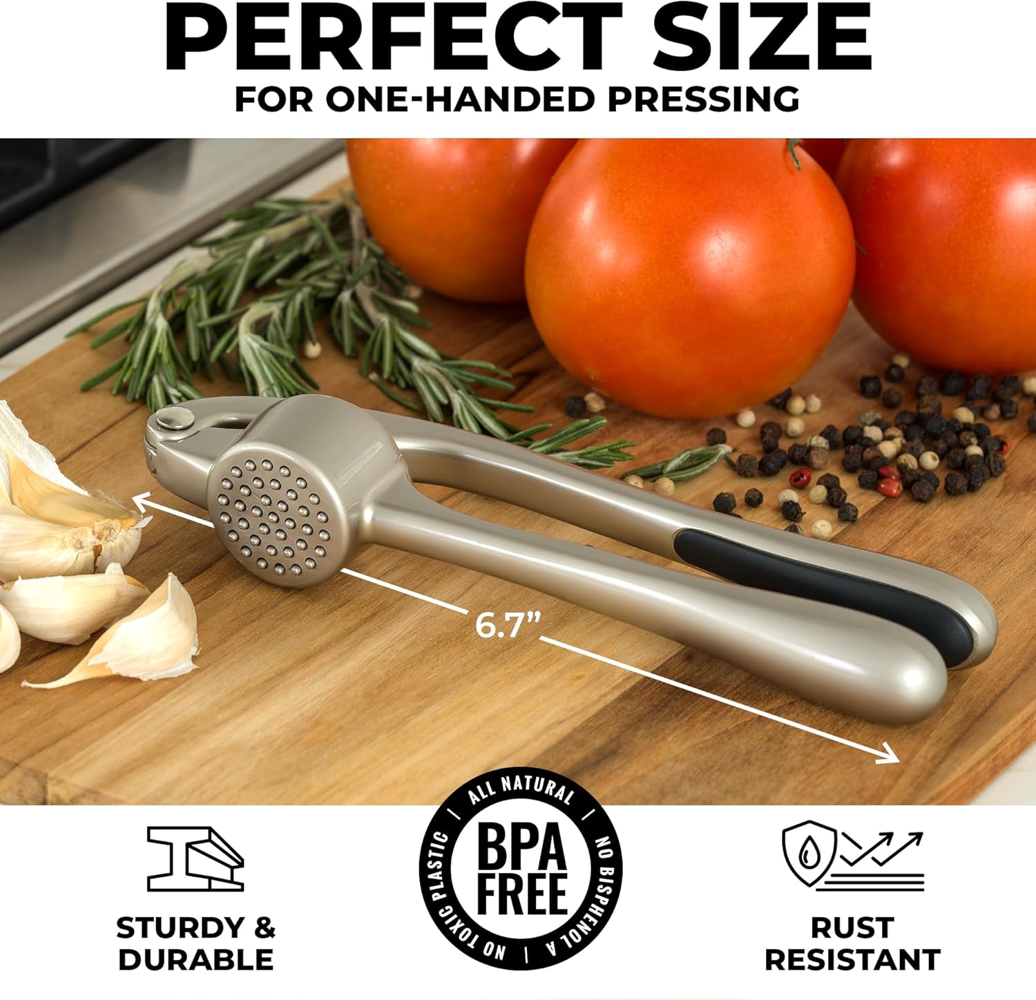 Zulay Kitchen Garlic Press Set - Rust-Proof Professional Mincer with Ergonomic Handle & Silicone Peeler (Silver)