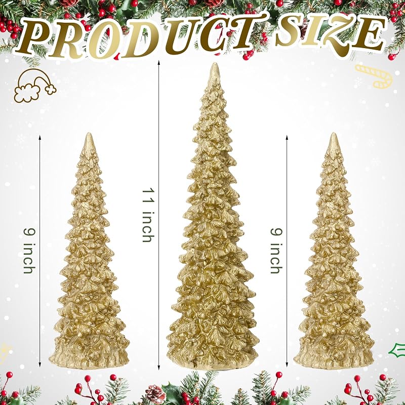 Gold 3-Pieces Lighted Christmas Tree Figurines Set – 11" & 9" Tabletop Ornaments (Variation: Gold)