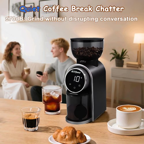KITfanz Electric Conical Burr Coffee Bean Grinder with 25 Precise Settings, Touchscreen Adjustable Electric Burr Mill with LED Screen, Organ-Style Powder Blower (Anti-static)