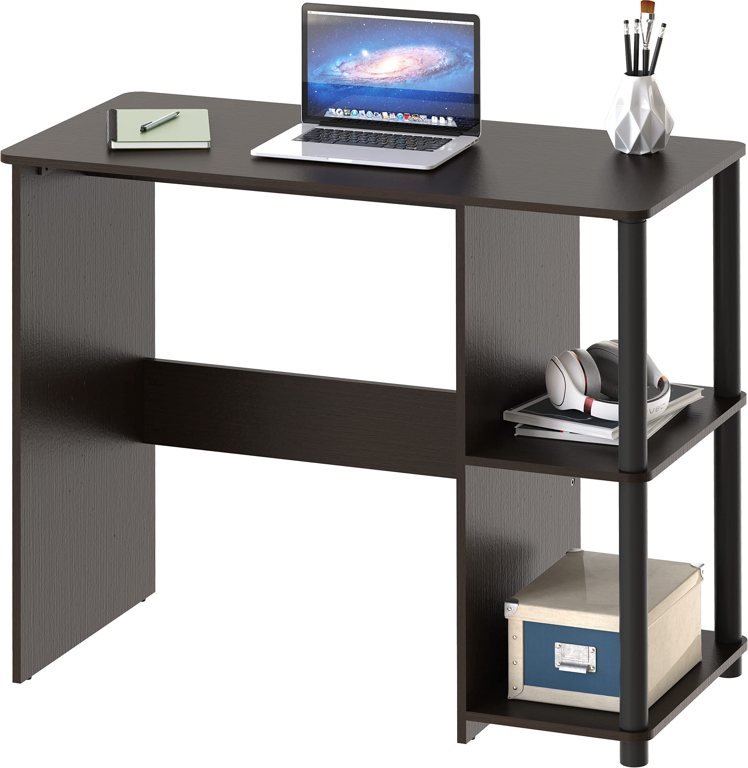 SHW 35-Inch Home Office Cyrus Desk with Open Storage Shelves, Espresso