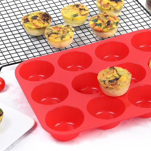 CAKETIME Silicone Muffin Pan - 12-Cup Nonstick Baking Tray Set | Food-Grade Silicone, 3 Pack